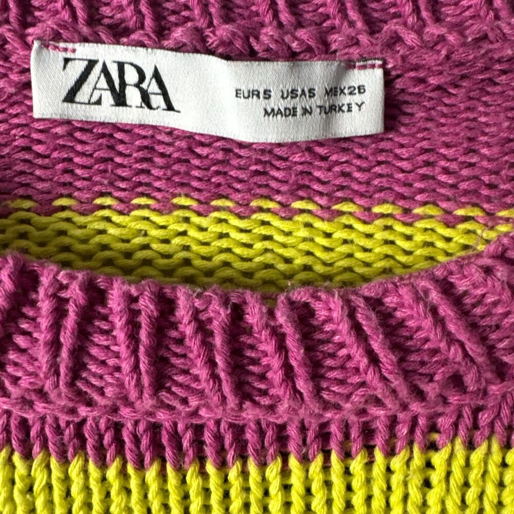 Zara Cropped Striped Sweater Pink Yellow Knit Pullover Y2K Size S - Picture 2 of 7